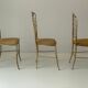 Set of 3 Chiavari chairs in brass with velvet seat and high back, 1950s, Italy.
