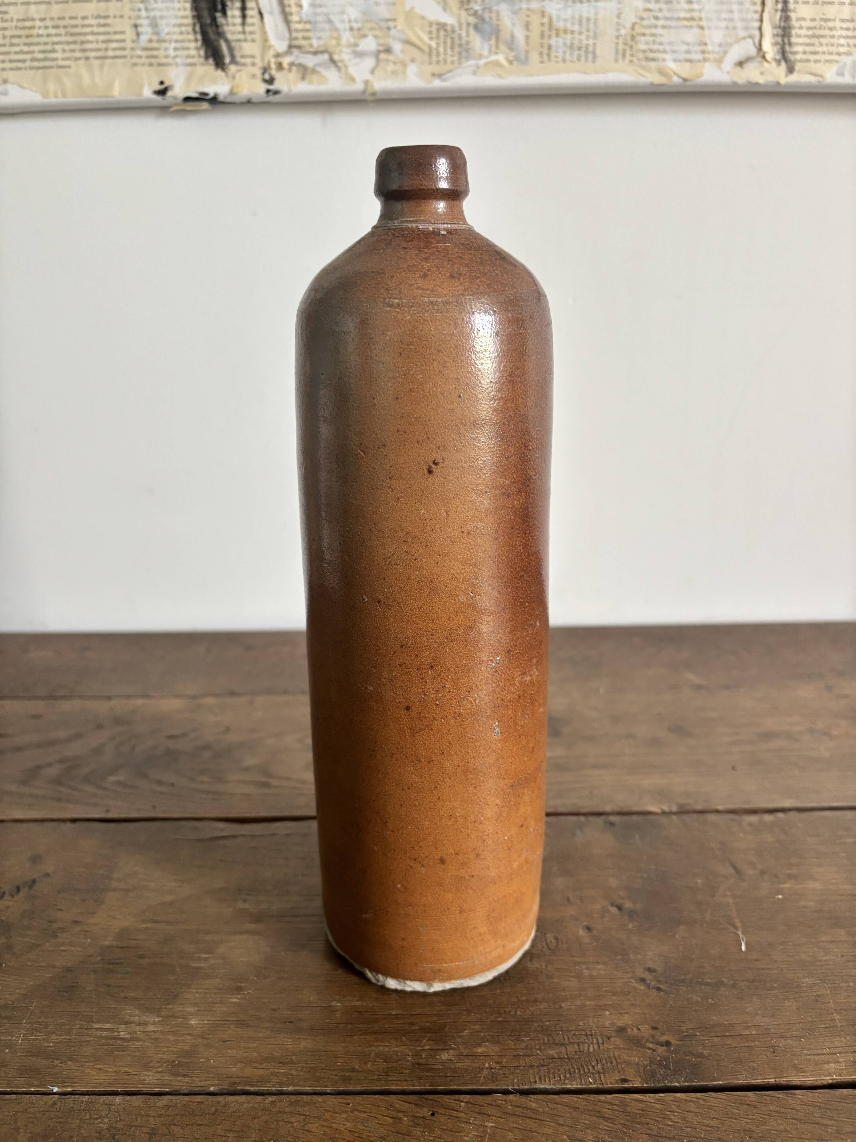 Vintage brown stoneware bottle – Large handled jug