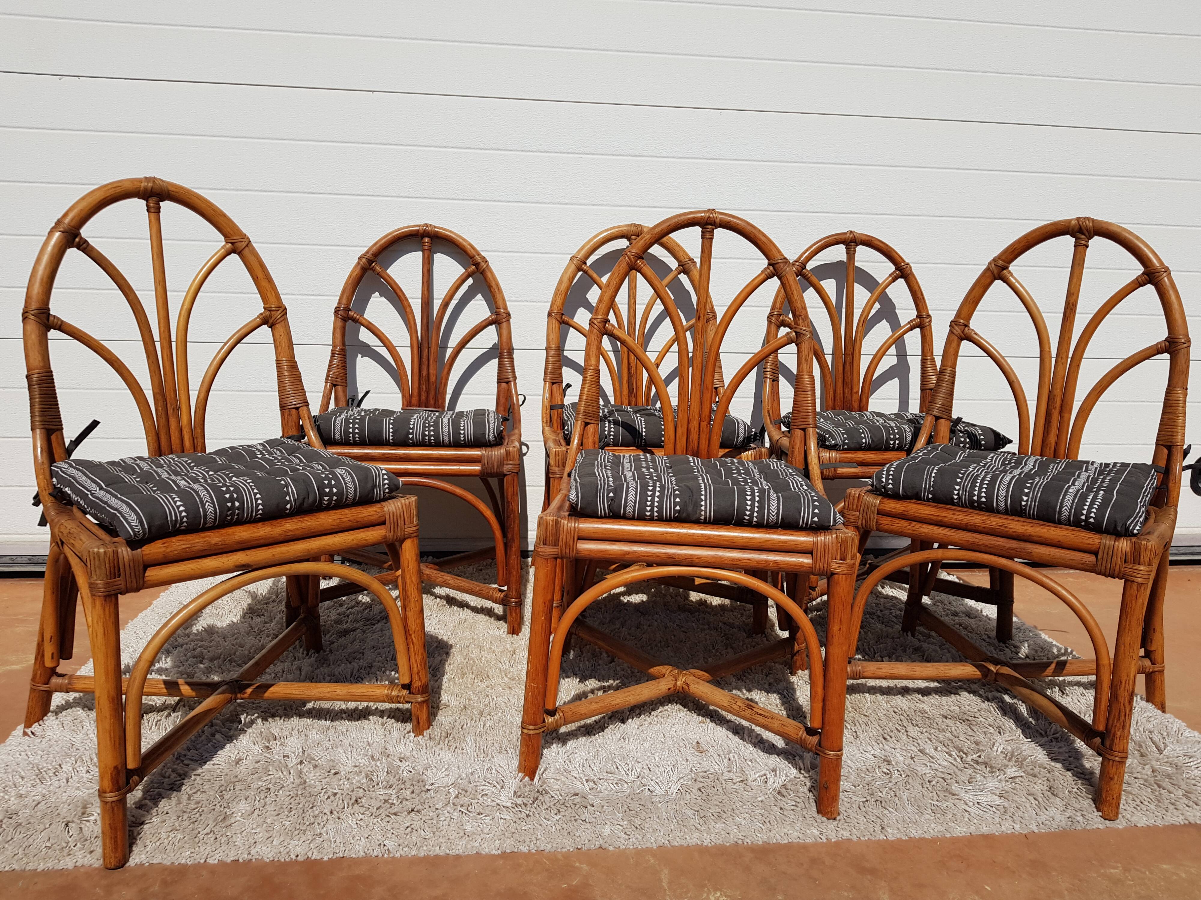 6 vintage old chairs 60s /70s in wicker and bamboo