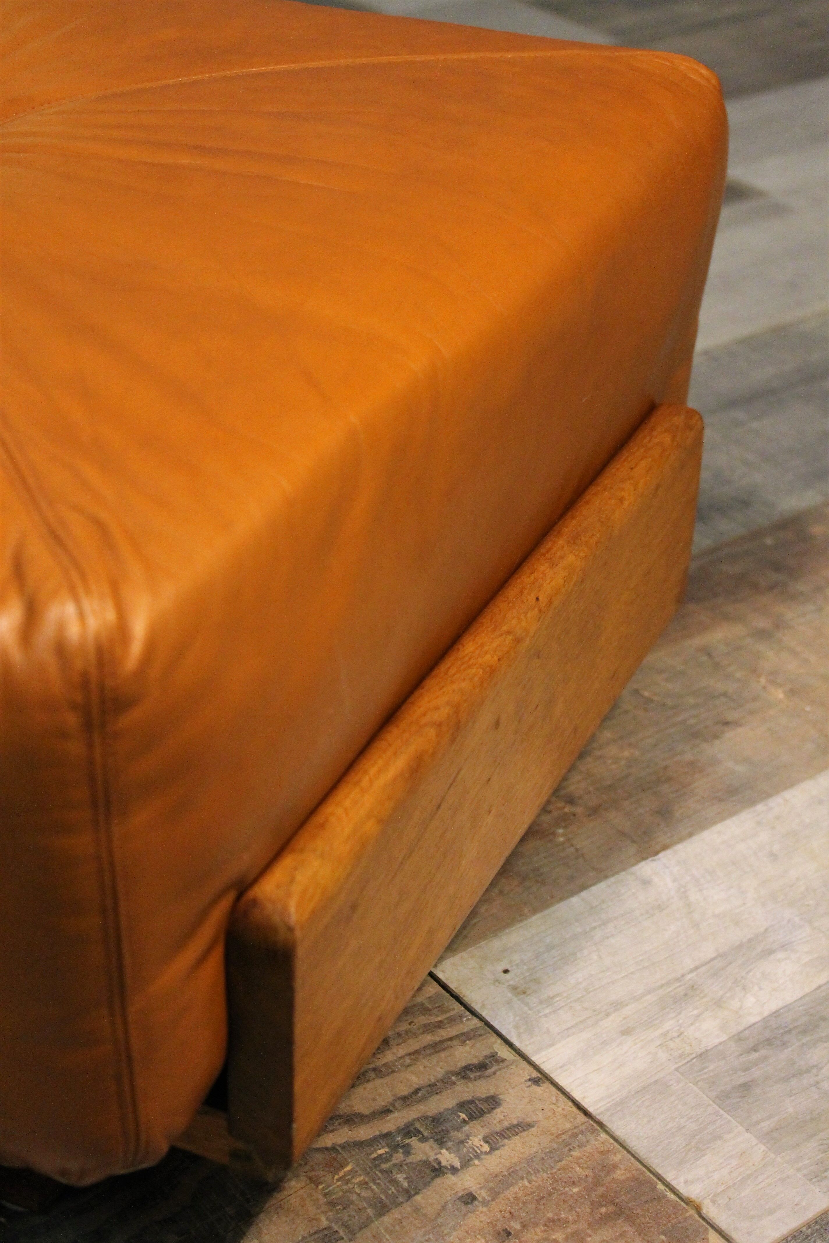 Stool / Ottoman Scandinavian leather & wood 1960
