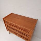 Commode bois et rotin vintage