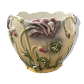 Cache pot en faïence à décors fleurs