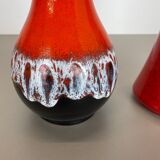 Set of 2 Multi-Color Fat Lava Op Art Pottery Vase Made by JASBA Ceramics Germany