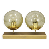 1970s Czech Space Age Double Wall Light with Amber Bubble Glass Globes