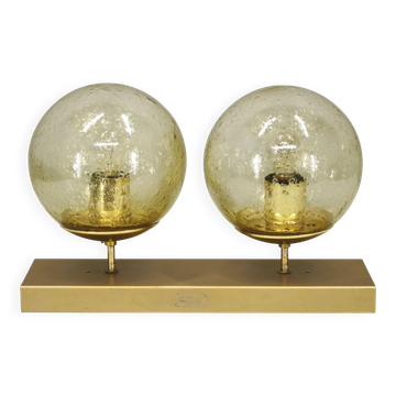 1970s Czech Space Age Double Wall Light with Amber Bubble Glass Globes