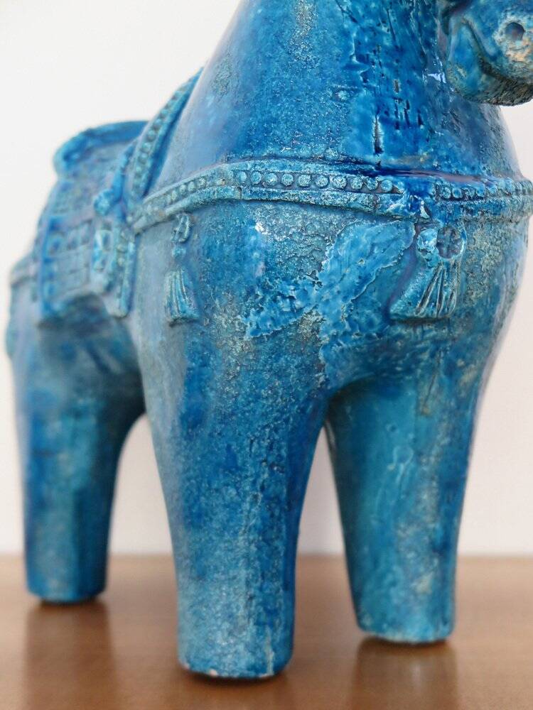 Blue Ceramic Horse Sculpture by Aldo Londi for Bitossi Fiorentino, 1960