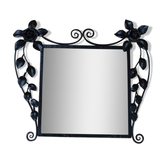 Art deco mirror in beaten iron and beveled ice 62 x 55 cm