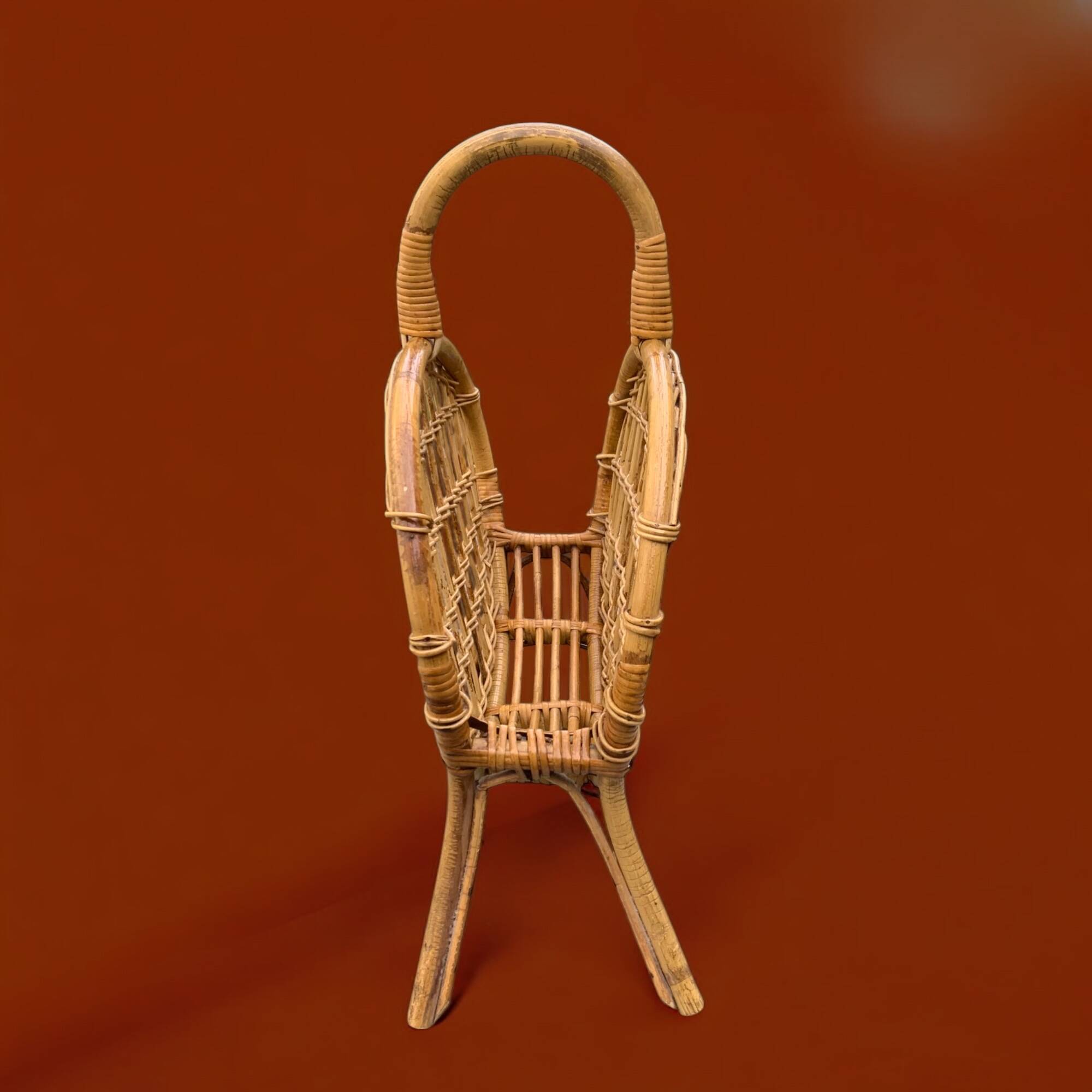 Vintage bamboo and wicker magazine rack