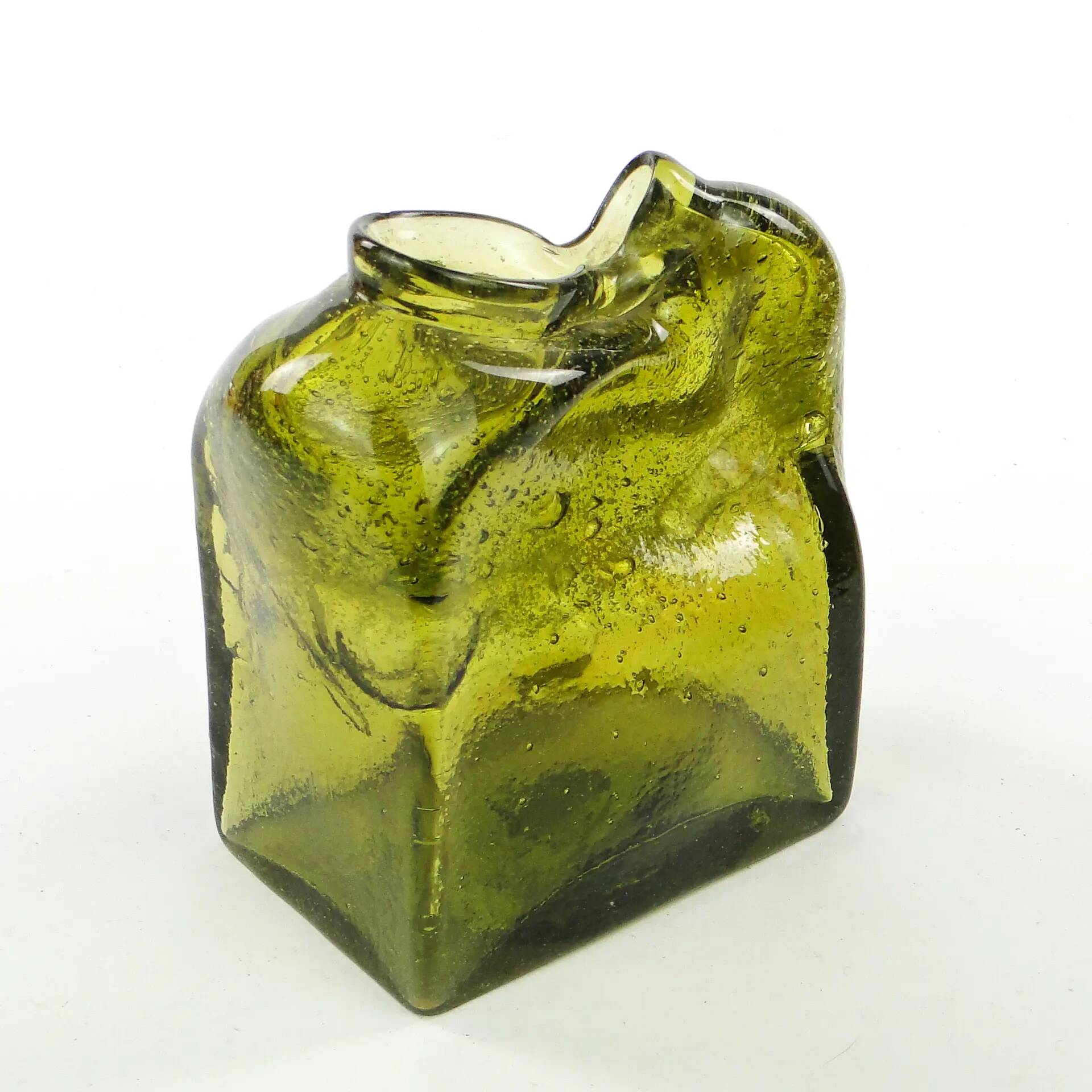 Mid-century modern glass form, olive glass, designed by M. Veltuzen-Nagrabecka, Poland, 1970s