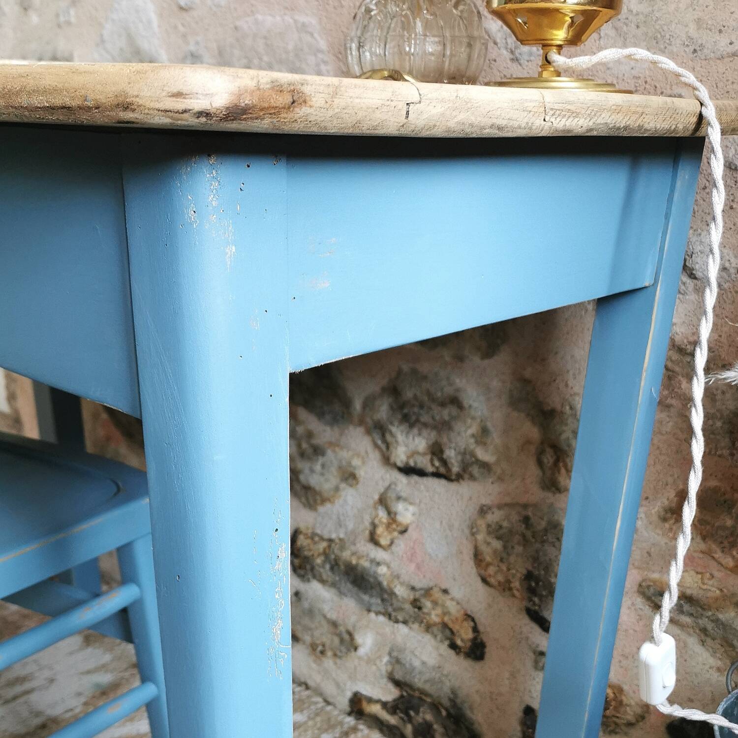 Blue patinated desk and chair