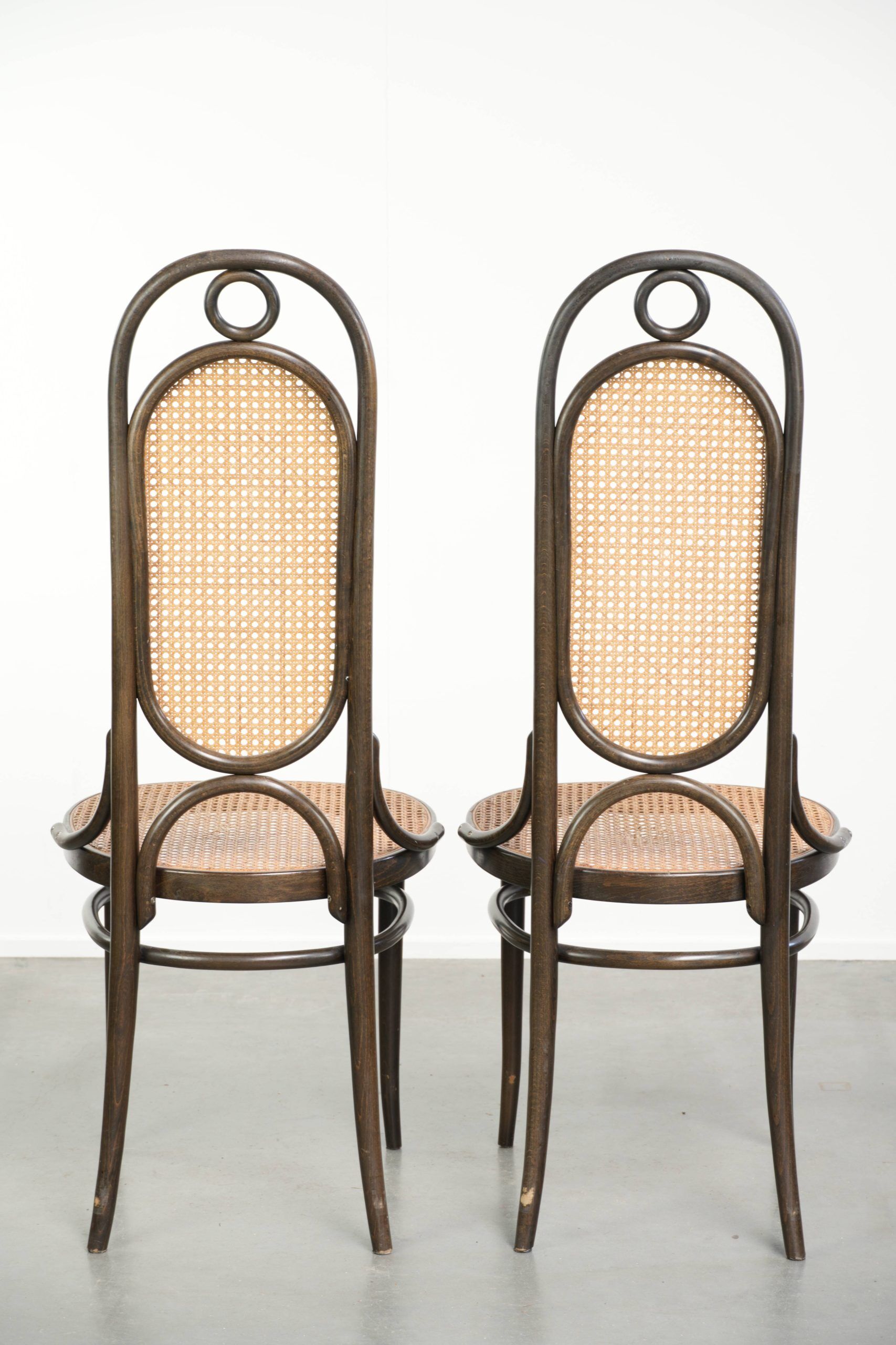 Set of 4 original vintage Thonet design webbing chairs model Long John