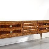 Buffet italien en noyer, marbre de Carrare et laiton, années 1950