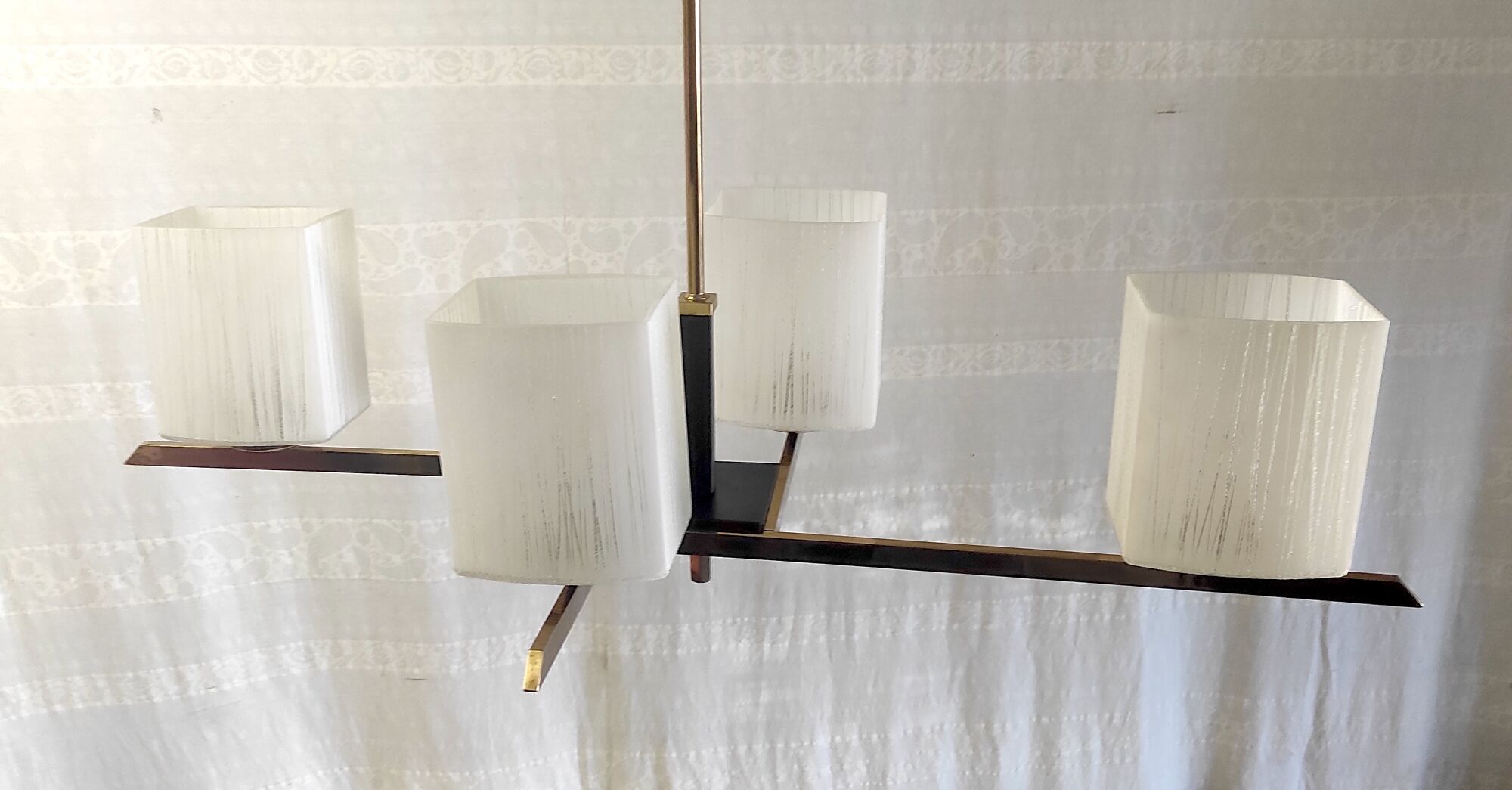 Chandelier in brass and lacquered metal 50s 60s