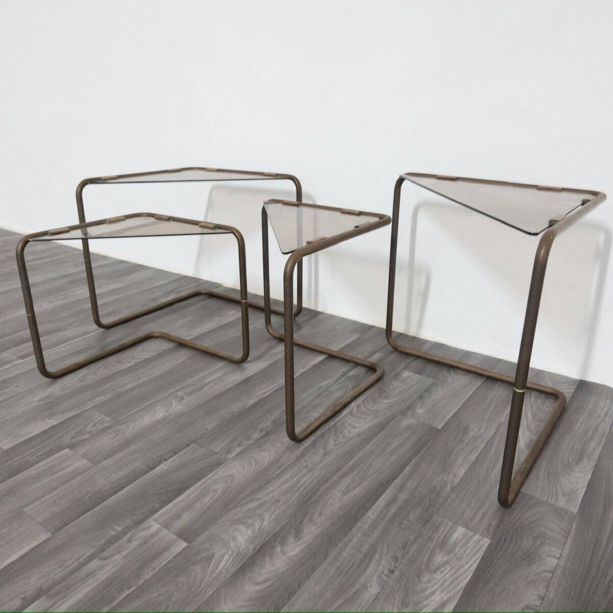 Modular Metal and Glass Coffee Tables, 1960s, Set of 4