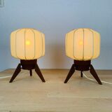 Pair of Scandinavian tripod lamps in teak 60s UFO