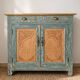 Antique blue-green patinated wooden sideboard – 2 doors, 2 drawers