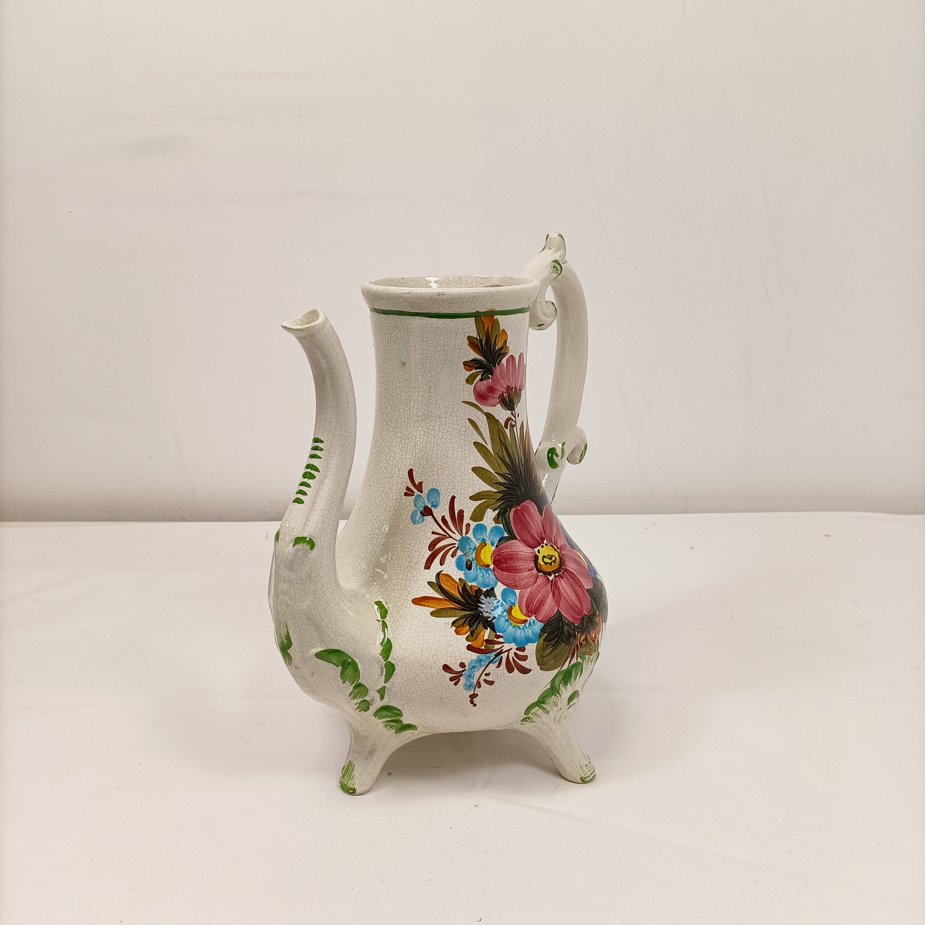 Antique Italian Bassano Vase Pitcher Carafe - Flower Pattern