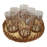 Tray with 6 rattan glasses