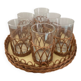 Tray with 6 rattan glasses