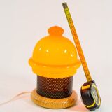 Vintage table lamp in orange glass and black perforated metal 70s