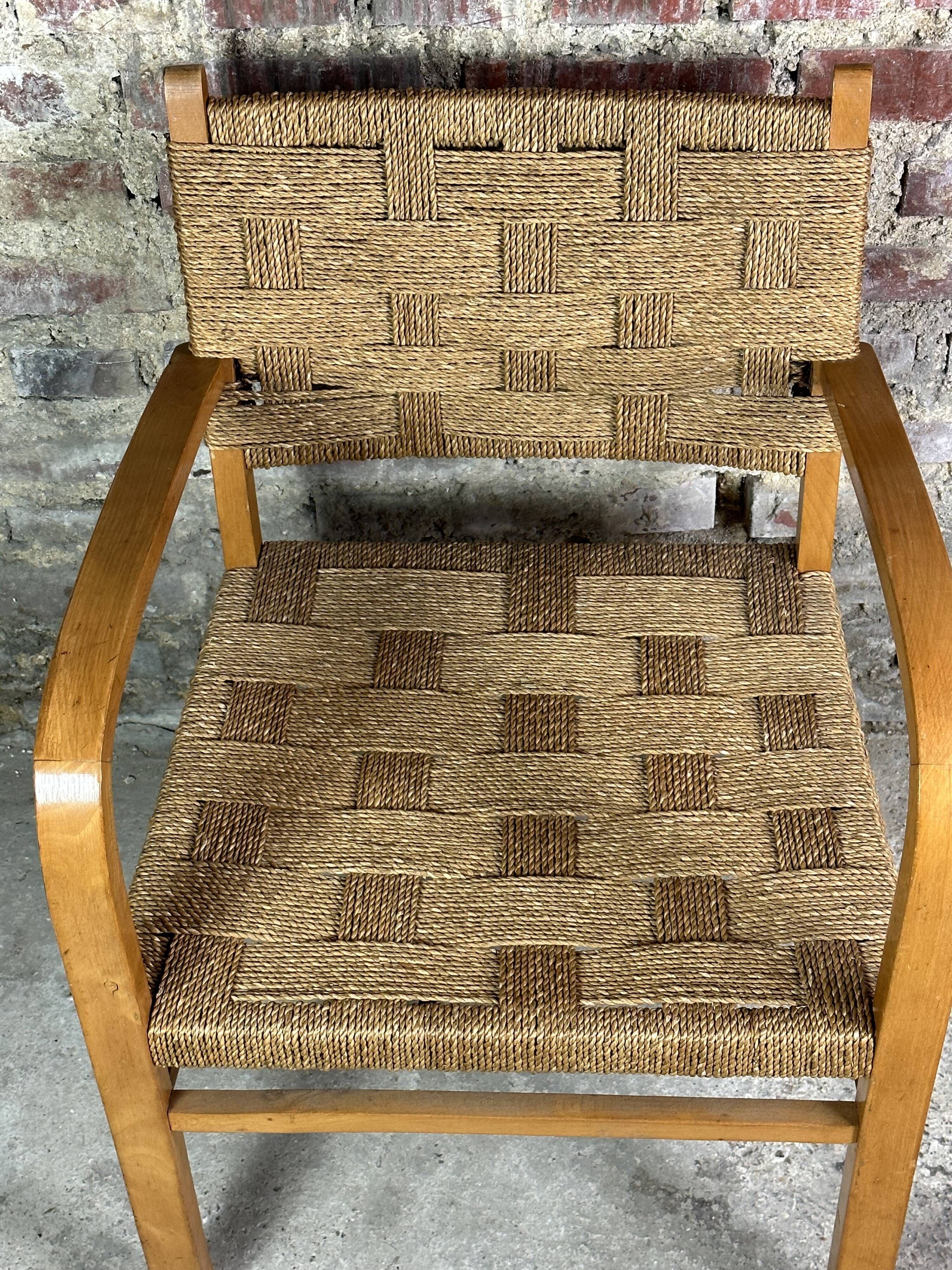 Dutch armchair rope and wood Vroom & Dreesman vintage 1960