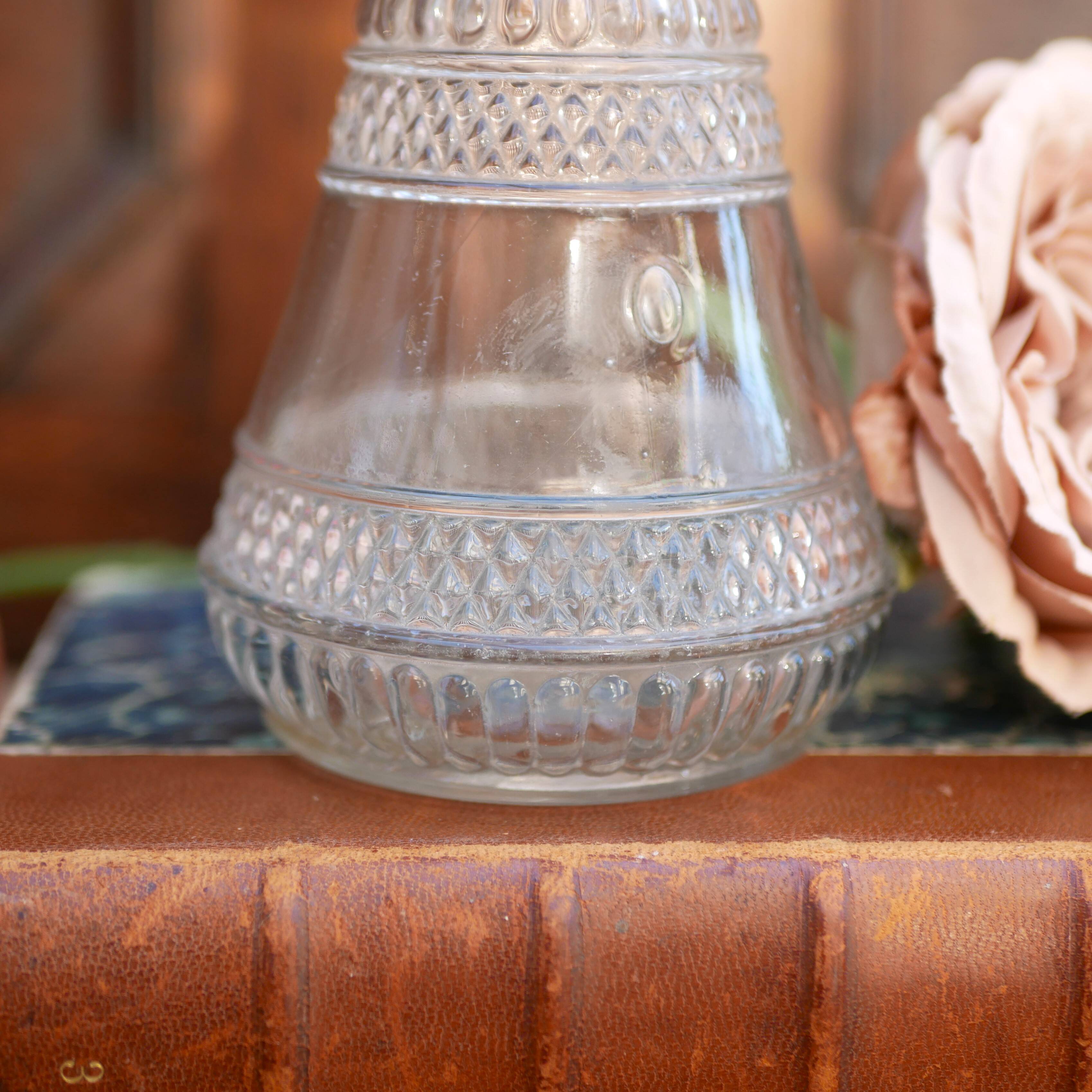 Cut glass liqueur decanter with decorated stopper