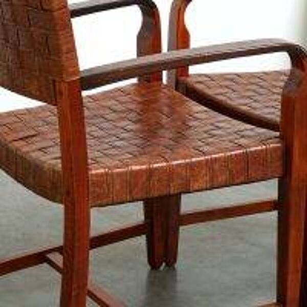 Lot de 2 chaises shaker design Schuitema avec assise et dossier en cuir tressé