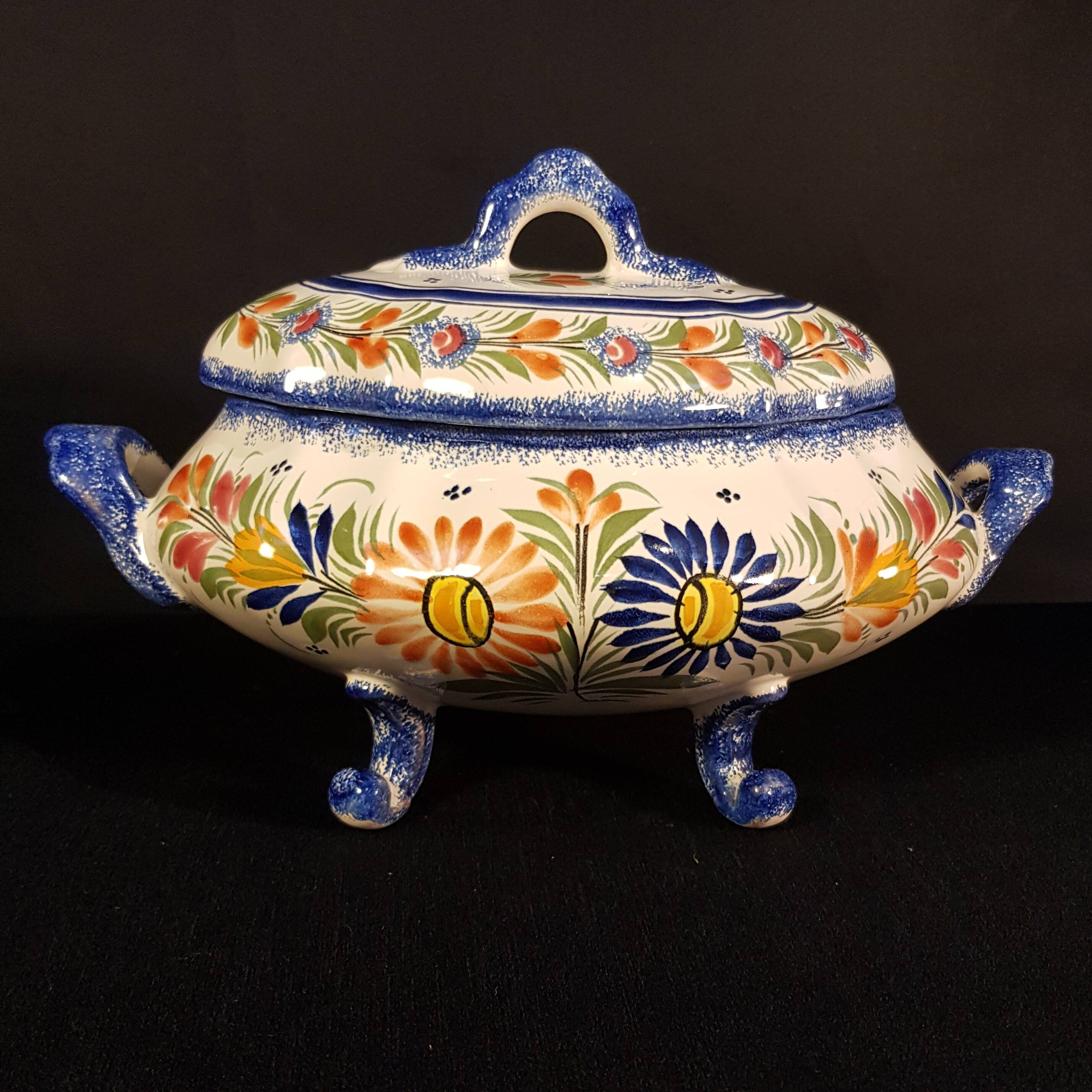 Vegetable soup tureen on Henriot Quimper display dish
