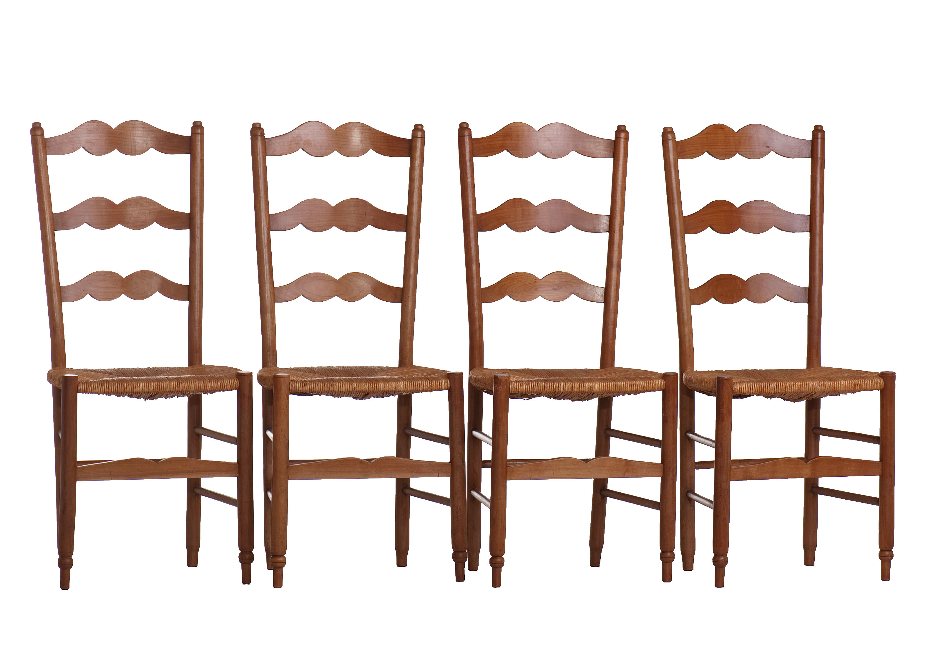 4 Rustic style mulched chairs handcrafted countryside circa 1970