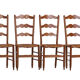 4 rush-seated chairs in rustic country style, handcrafted around 1970.