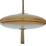 Vintage art deco pendant lamp, gradient glass, red beige, brass, 30 years