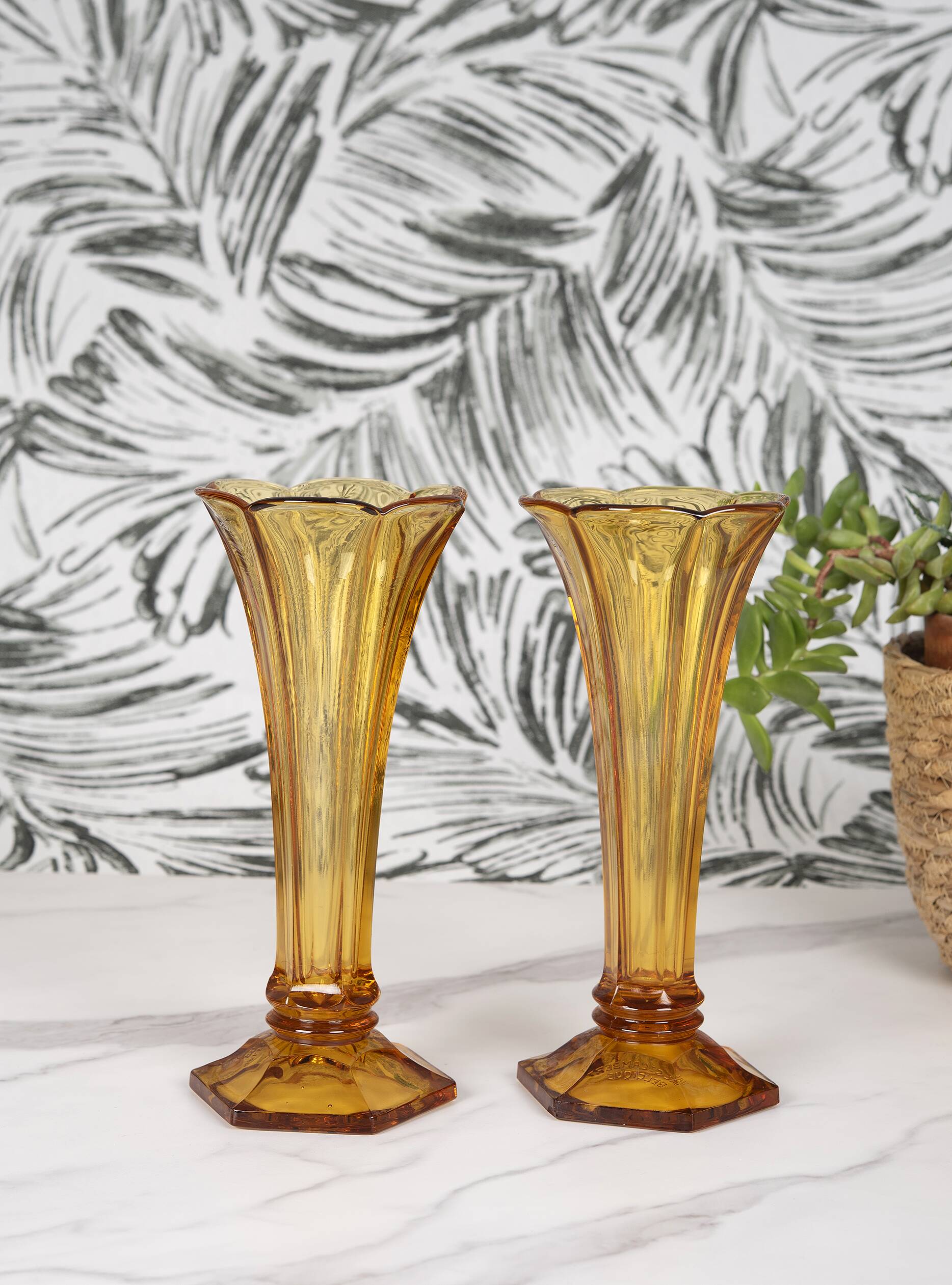 Art Deco Val Saint Lambert Belgian amber glass tulip vases, set of 2.