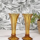 Art Deco Val Saint Lambert Belgian amber glass tulip vases, set of 2.