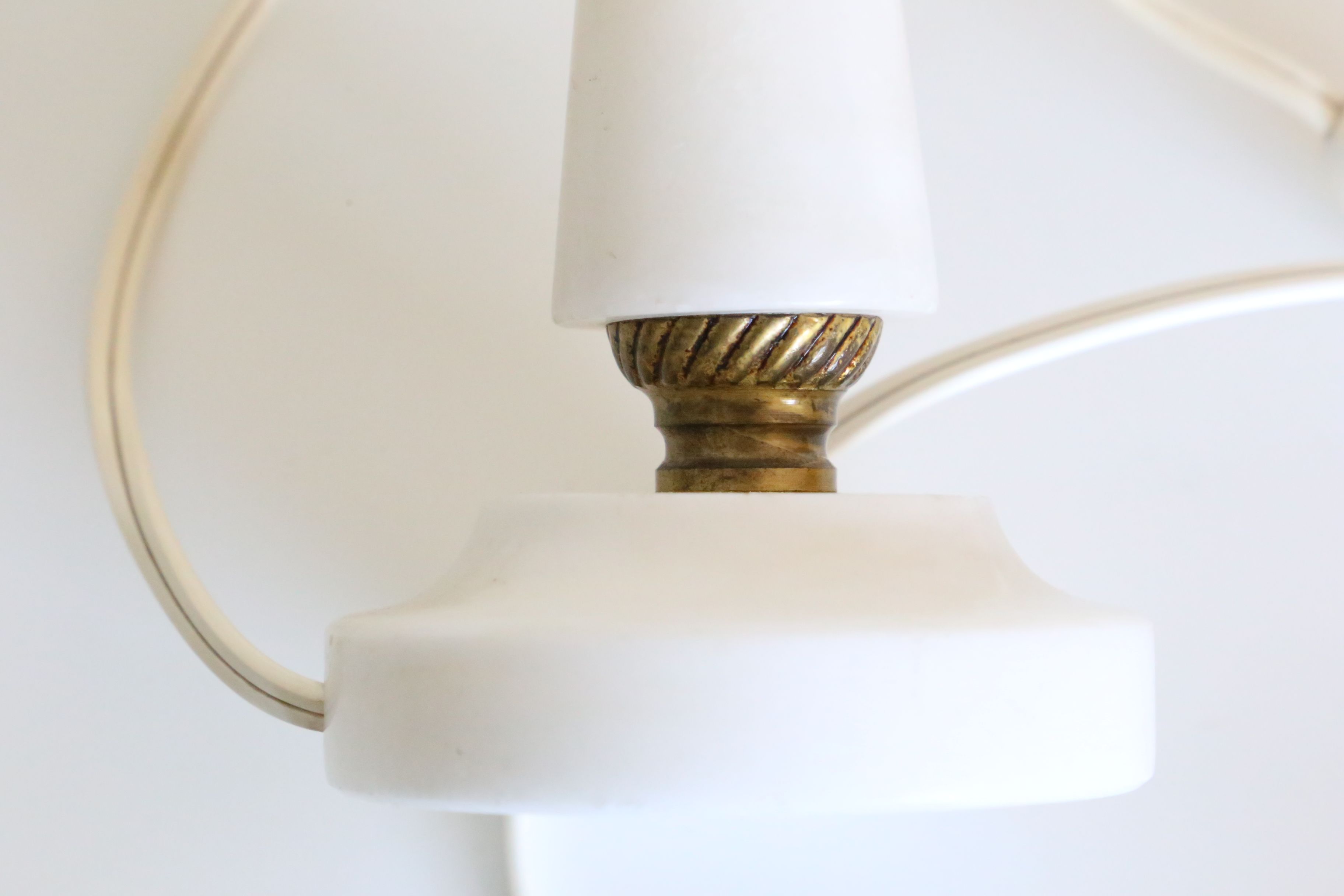 Marble and brass lamp, shade in flowery green fabric, 50s/60s