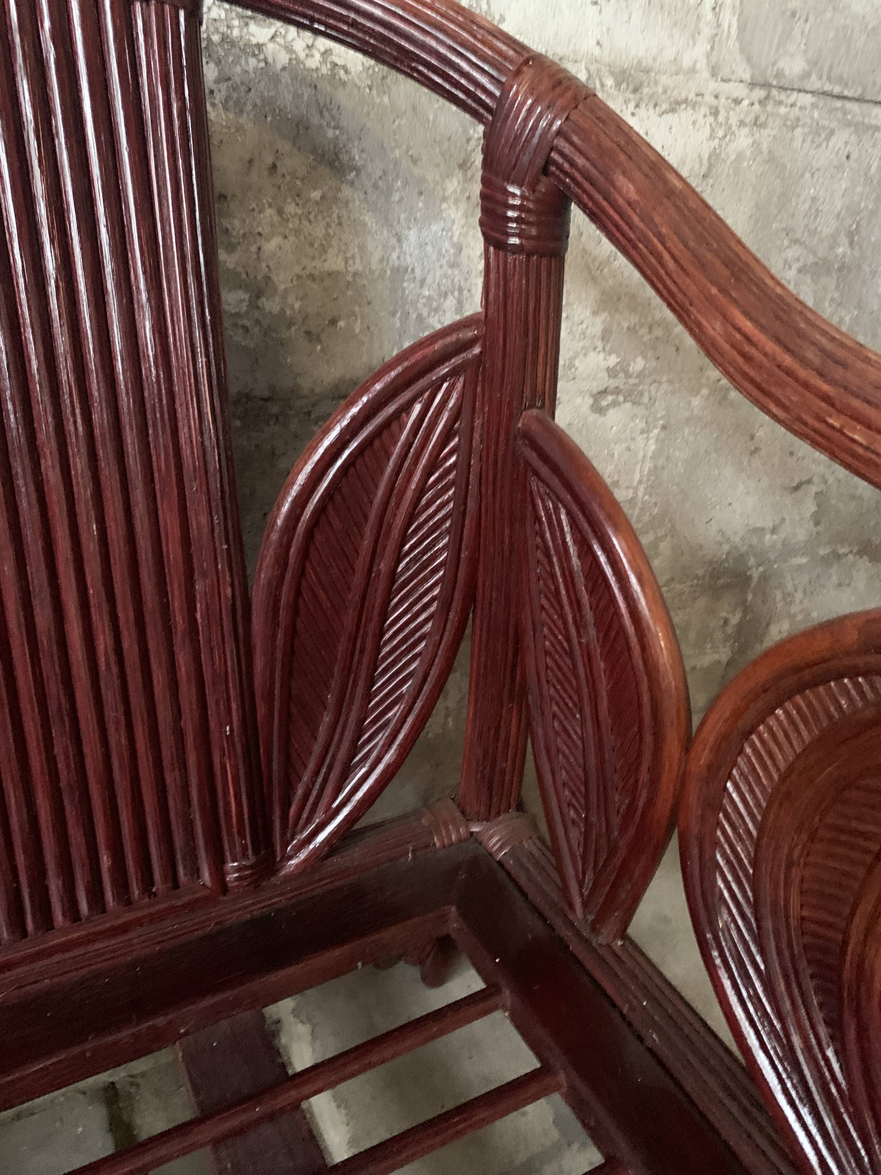 Pencil reed rattan bamboo coastal palm leaf bench sofa, Vivai del Sud 1970s