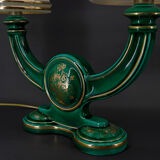 Paire de lampes en faïence verte et dorée, circa 1940