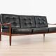 Scandinavian Three-Seat Sofa in Solid Wood and Black Leather, 1960s