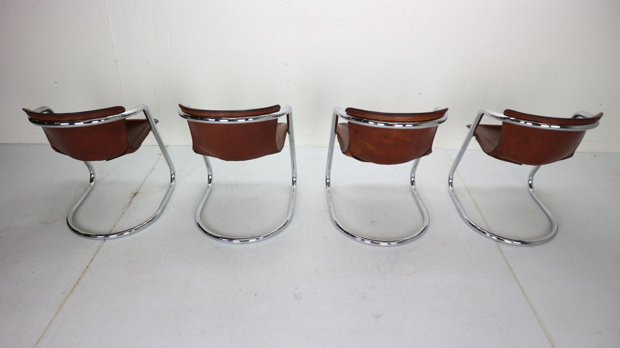 Set of 4 leather dining chairs for Cidue, 1970s, Italy