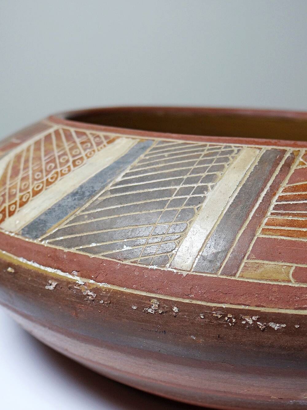 Vintage pre-Columbian style handcrafted ceramic decorative bowl
