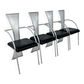 4 chaises postmodernes en acier et cuir, années 1990
