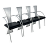 4 chaises postmodernes en acier et cuir, années 1990