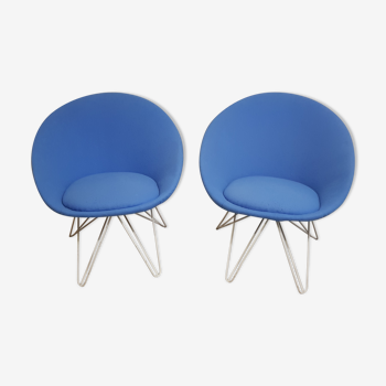 Paire de fauteuils bas bleus italien 1950