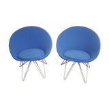 Paire de fauteuils bas bleus italien 1950