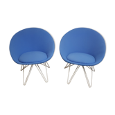 Paire de fauteuils bas bleus italien 1950