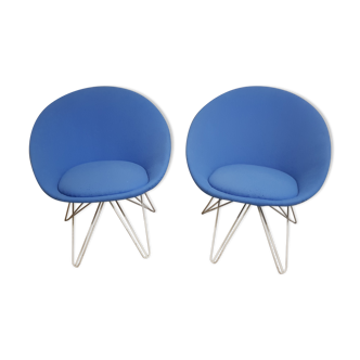 Paire de fauteuils bas bleus italien 1950