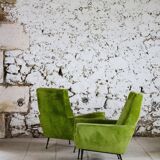 Pair of green velvet armchairs, 1950