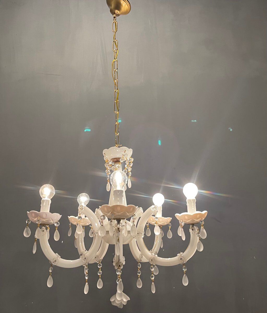 Italian white opaline glass chandelier