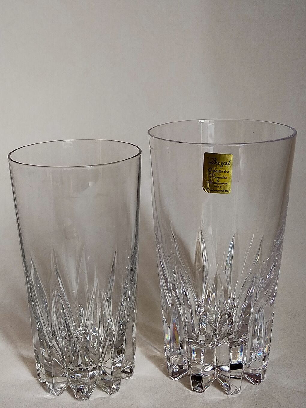Six vintage crystal juice glasses, three large, three medium