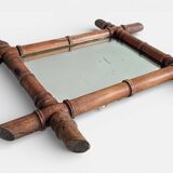 French Faux Bamboo Wall Mirror, Aged Patina, Circa 1900s