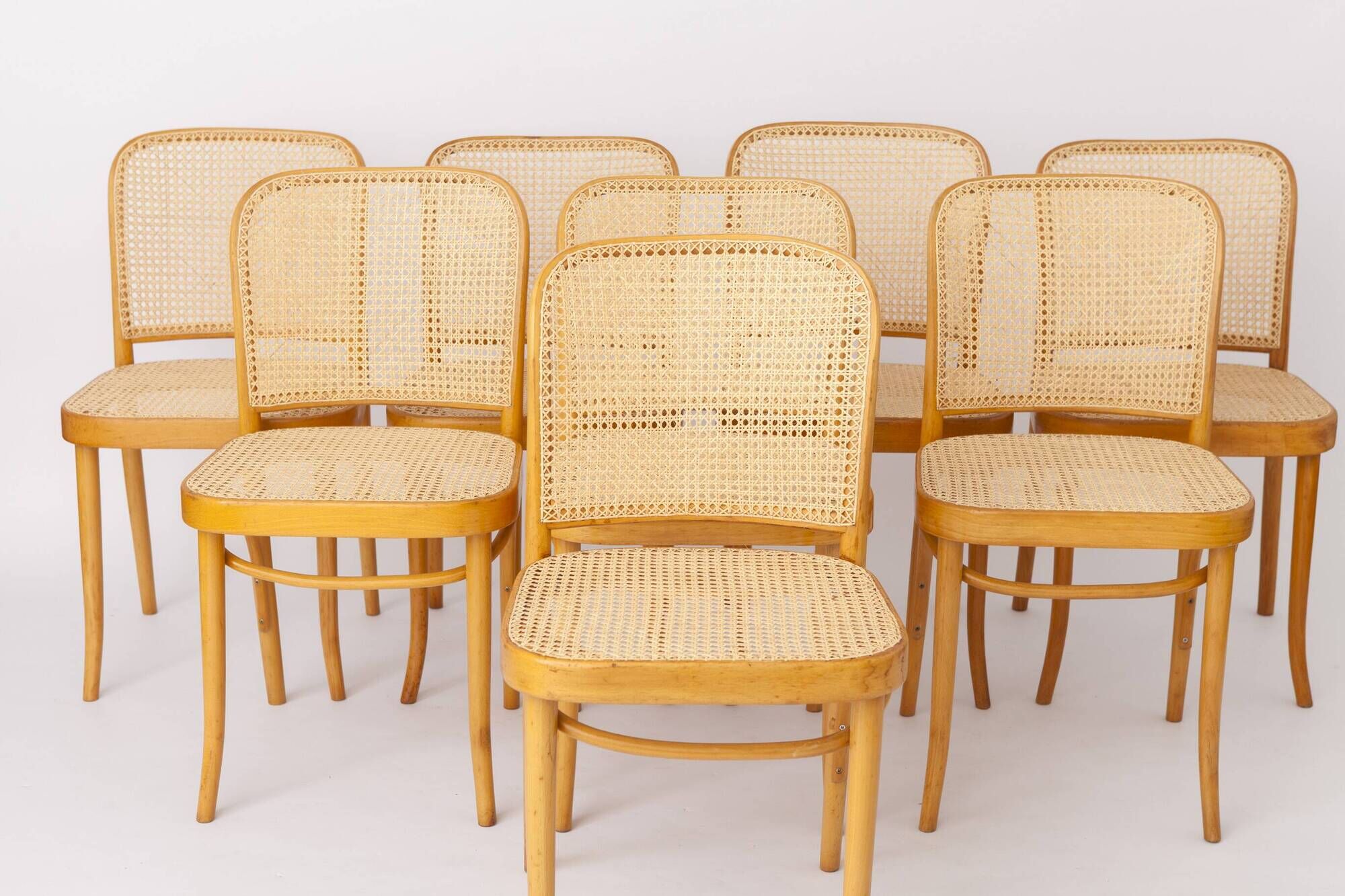 Set of 8 Ligna Bentwood Dining Chairs, Beechwood & Vienna Cane, 1960s-1970s